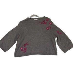 Red Valentino gray wool angora blend crew neck sweater pink metallic flowers S